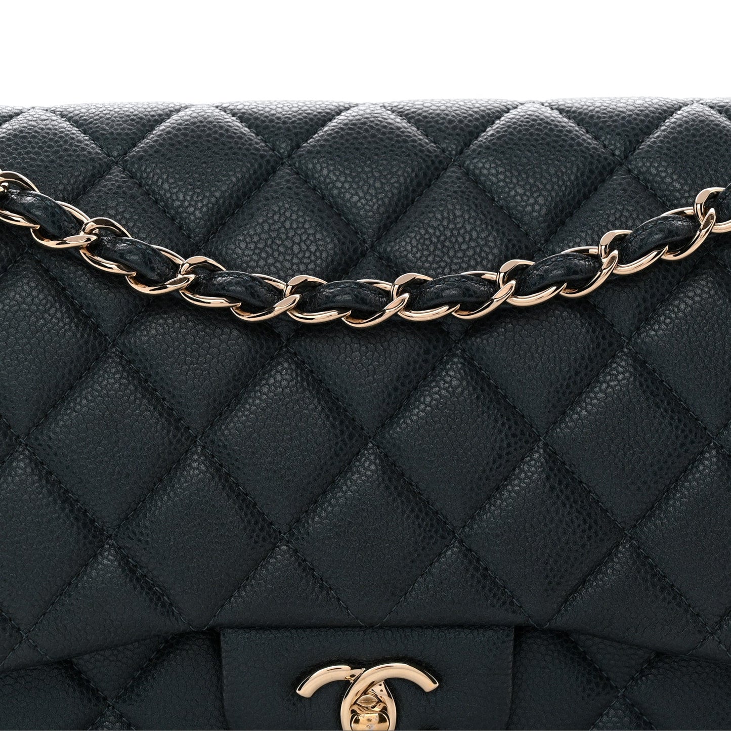 Metallic Caviar Quilted Jumbo Double Flap Dark Blue