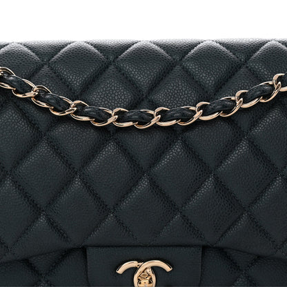 Metallic Caviar Quilted Jumbo Double Flap Dark Blue