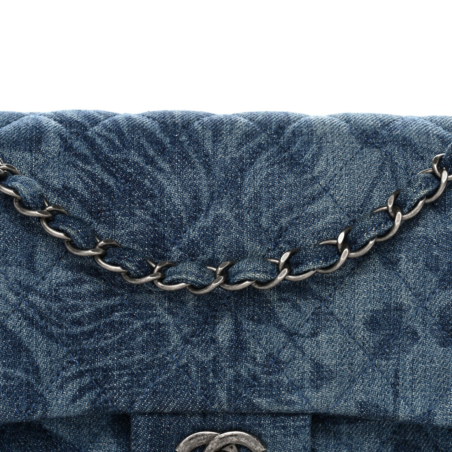 Denim Quilted Medium Camellia Flap Blue