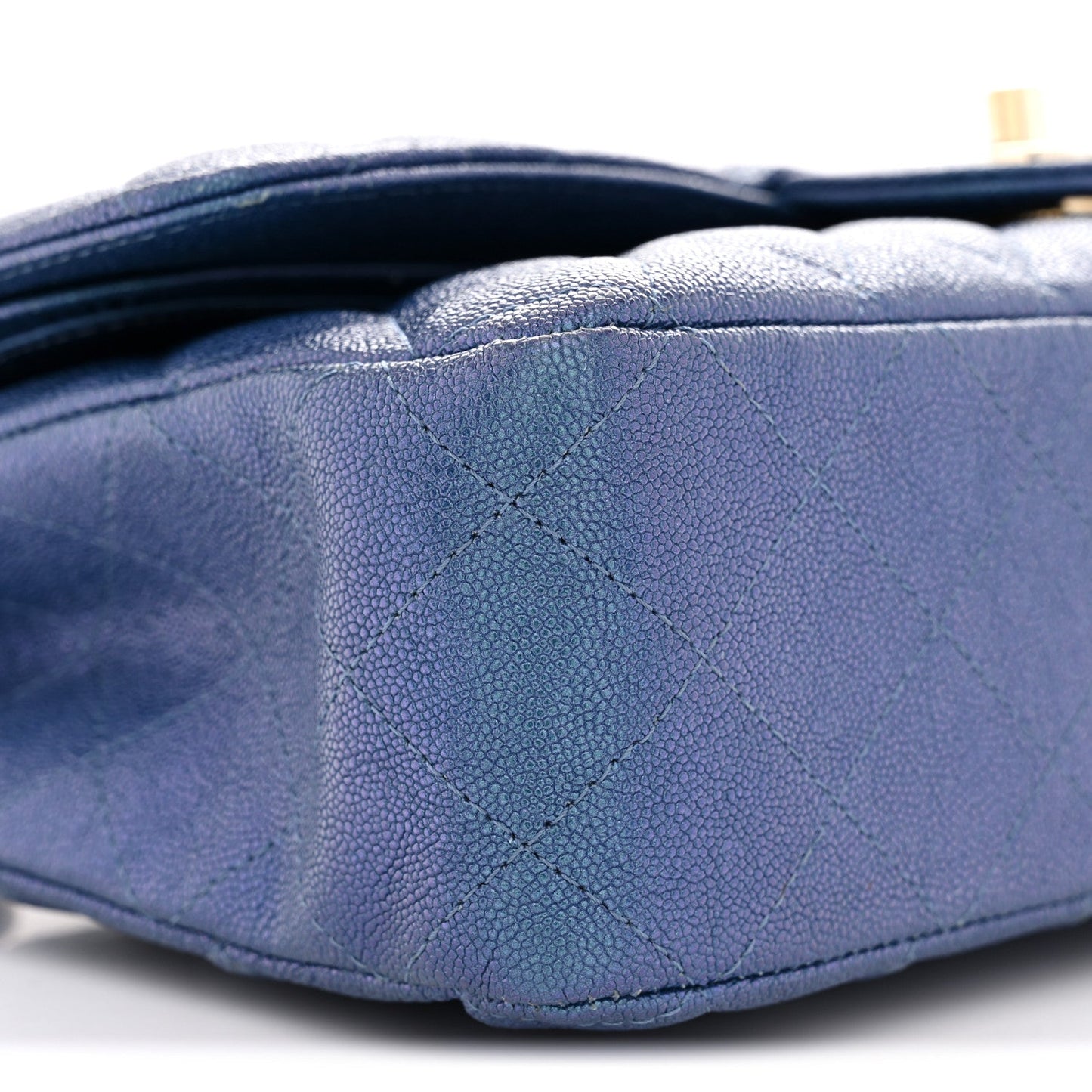 Iridescent Caviar Quilted Medium Double Flap Dark Blue