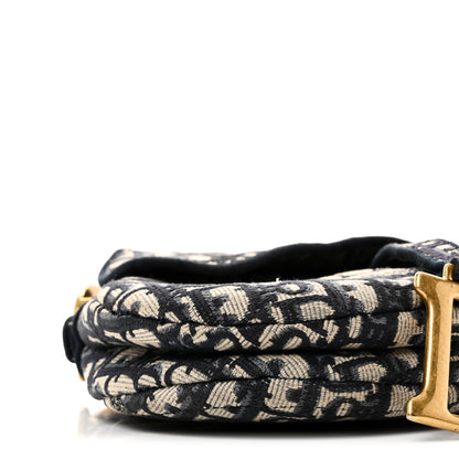 Oblique Embroidered Saddle Bag Blue