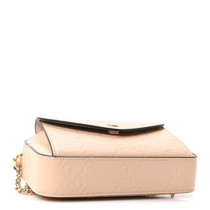 Calfskin GG Super Mini Debossed Chain Wallet Light Beige