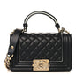 Calfskin Quilted Small Boy Top Handle Flap Black