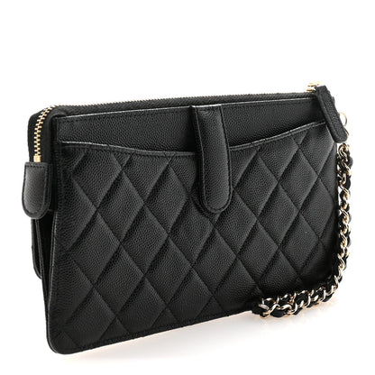 Caviar Quilted Classic Pouch With Handle Black