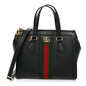 Textured Calfskin Web Small Ophidia Tote Bag Black