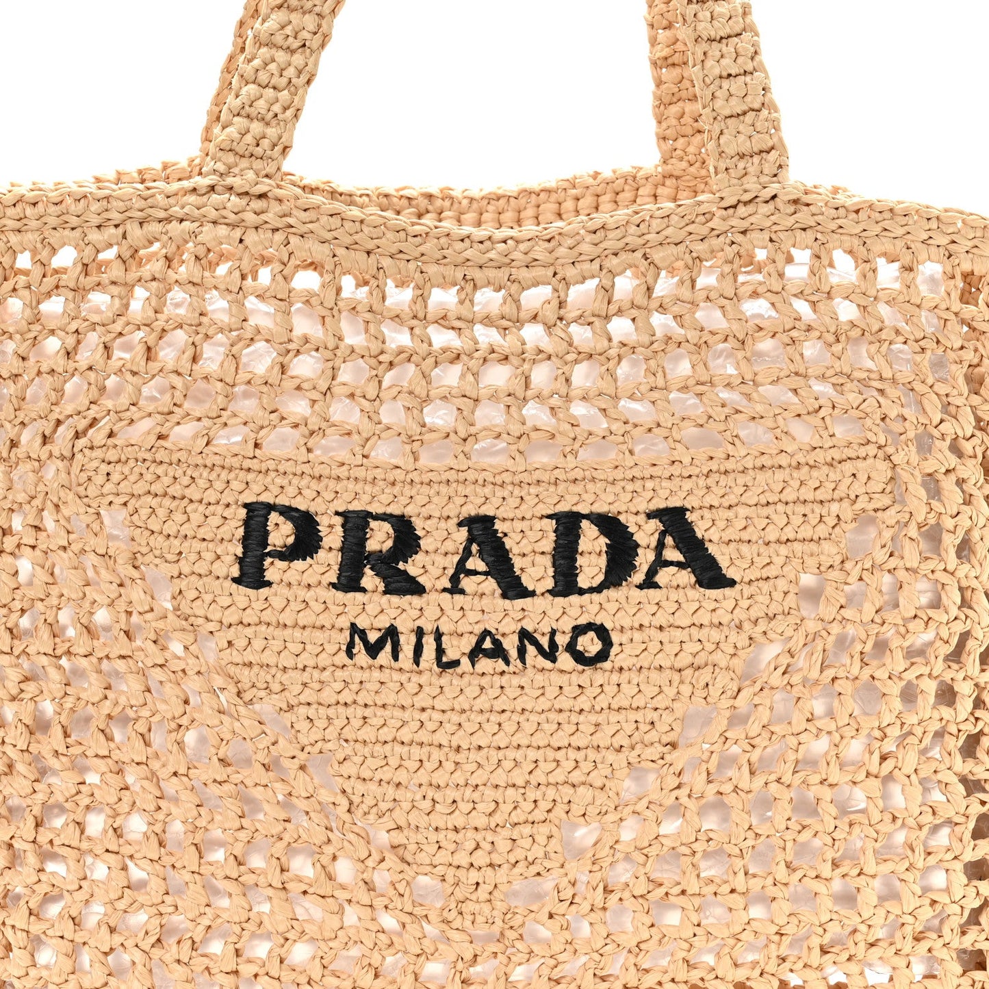 Yarn Raffia Effect Crochet Logo Embroidered Tote Bag Naturale