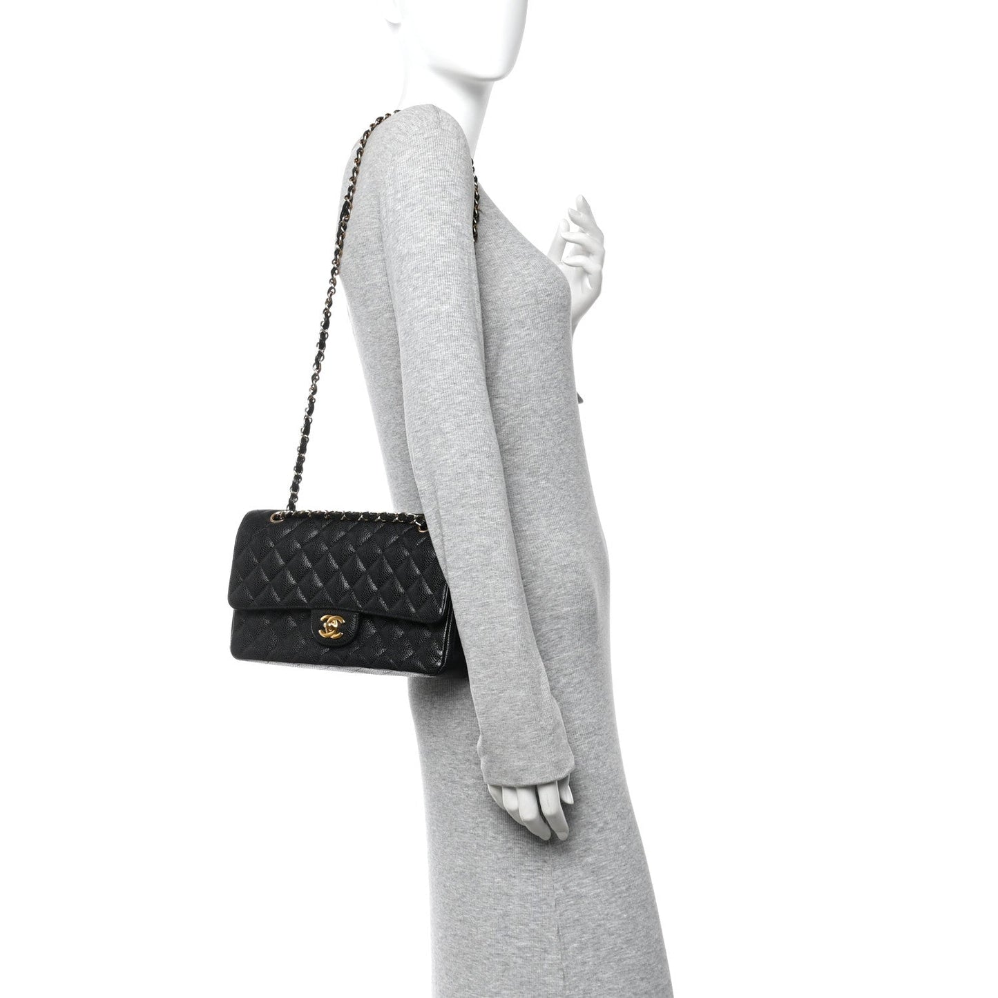 Caviar Quilted Medium Double Flap Black