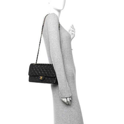 Caviar Quilted Medium Double Flap Black