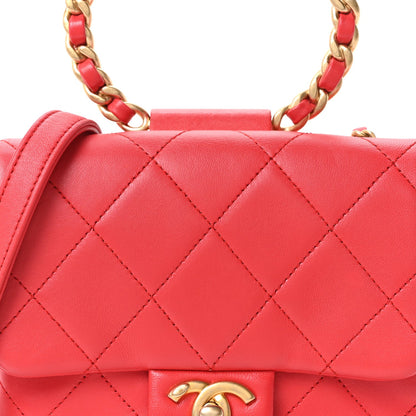 Lambskin Quilted Small Circular Handle Bag Brilliant Rouge