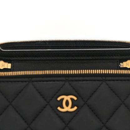 Lambskin Enamel Quilted Small Coco Hearts Vanity Case With Chain Black