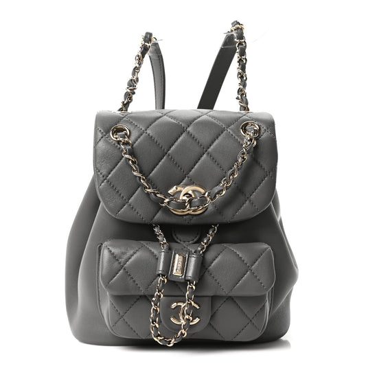 Lambskin Quilted Small Duma Drawstring Backpack Grey