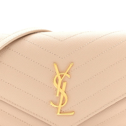 Grain De Poudre Matelasse Chevron Monogram Envelope Chain Wallet Dark Beige