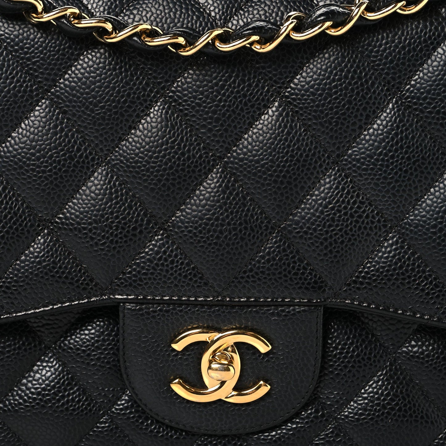 Caviar Quilted Jumbo Double Flap Black