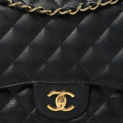 Caviar Quilted Jumbo Double Flap Black