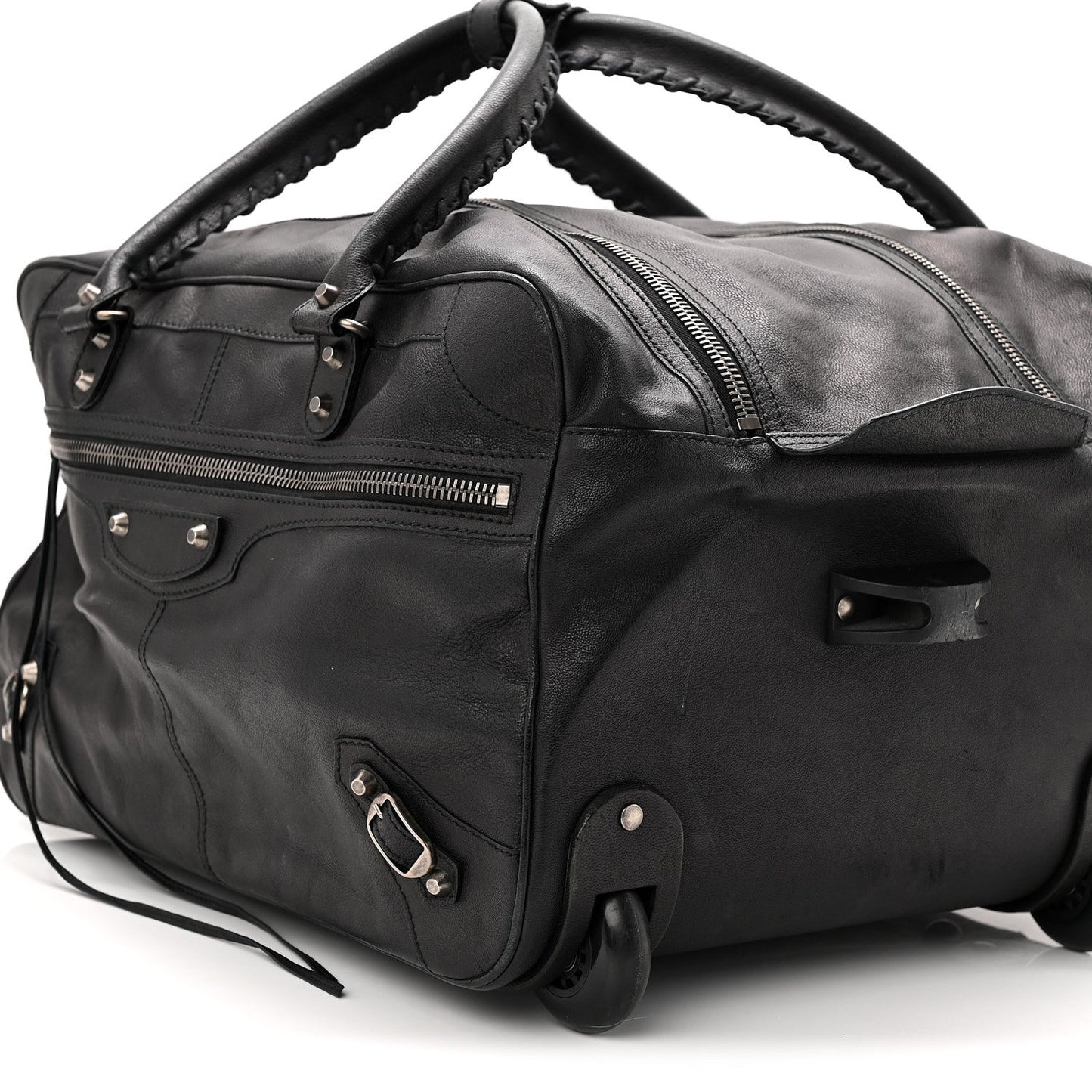 Agneau Silver Hardware Duffle Carry On Travel Bag Black