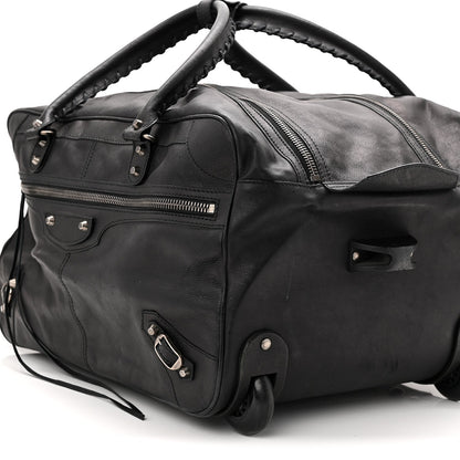 Agneau Silver Hardware Duffle Carry On Travel Bag Black