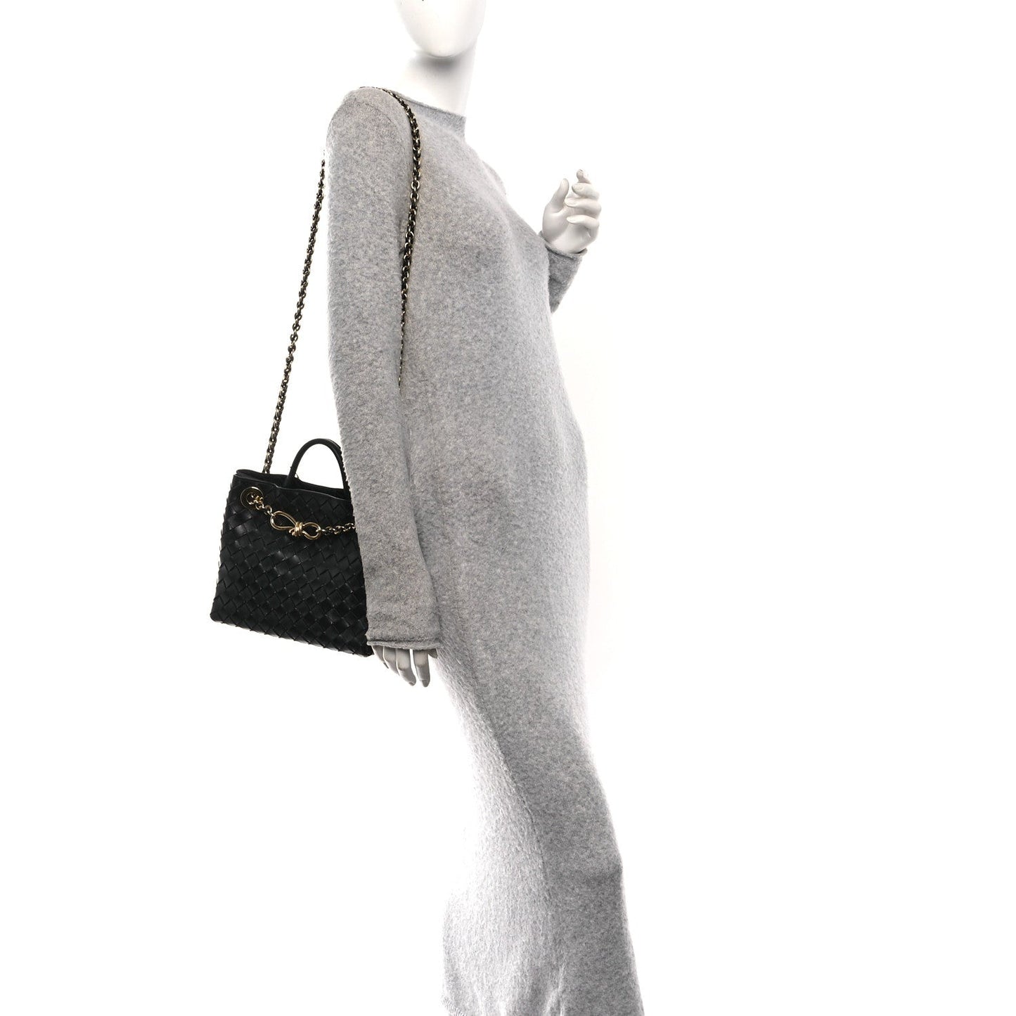 Nappa Intrecciato Small Andiamo With Chain Shoulder Bag Black