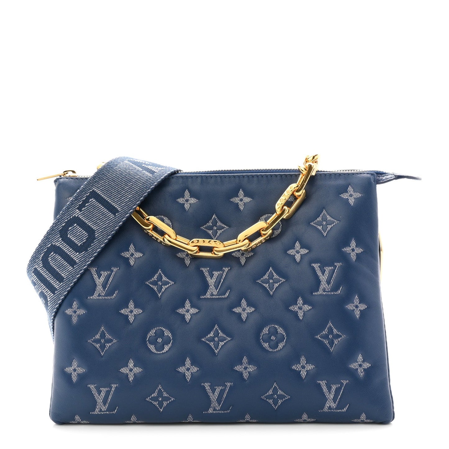 Lambskin Embossed Monogram Coussin PM Denim Blue