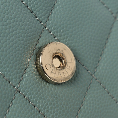 Caviar Quilted Phone Holder Wallet on Removable Chain Light Blue