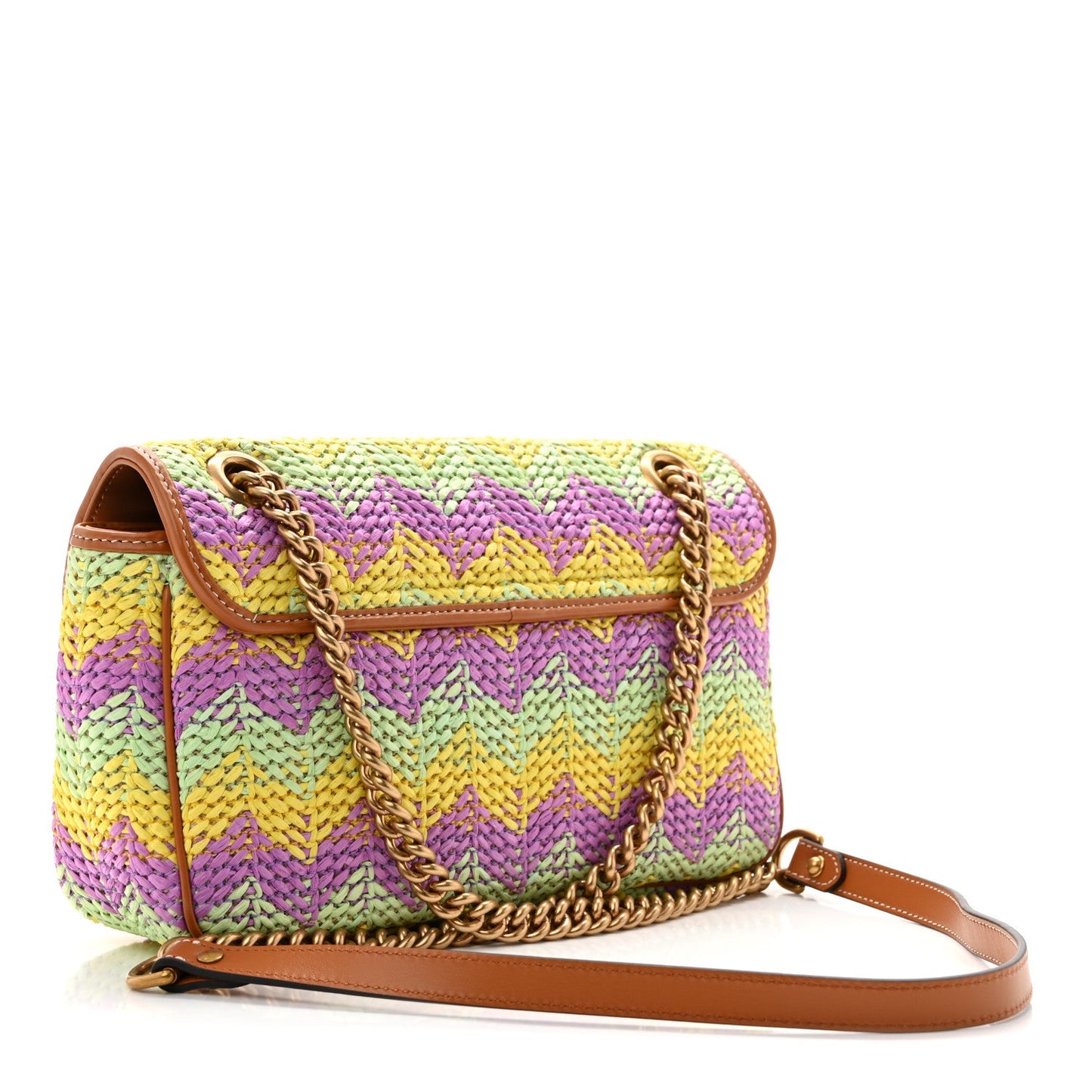 Calfskin Raffia Woven Small GG Marmont Shoulder Bag Multicolor
