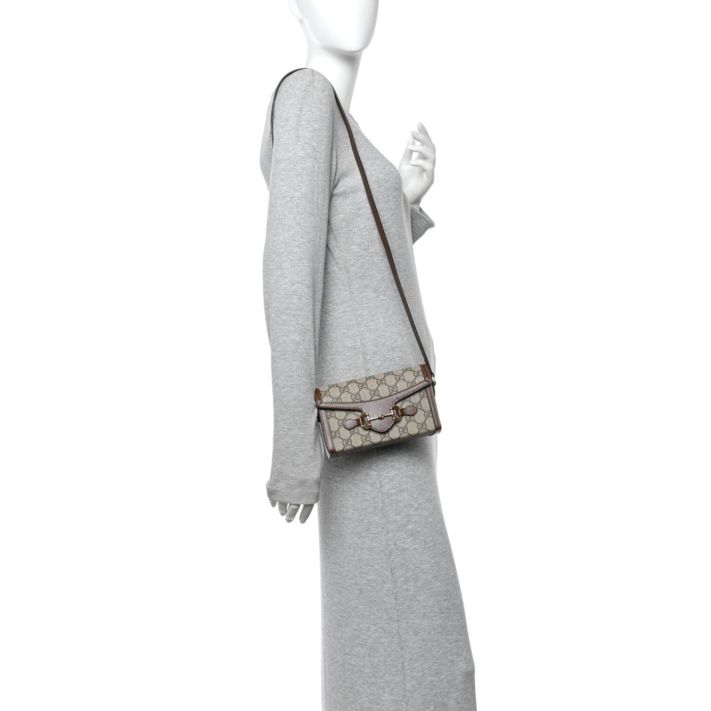 GG Supreme Monogram Mini Horsebit 1955 Shoulder Bag Beige Brown Sugar