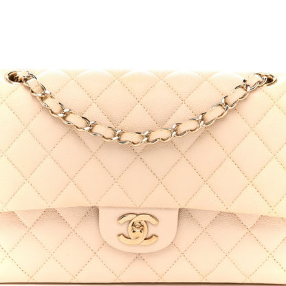 Caviar Quilted Medium Double Flap Light Beige