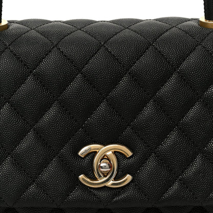 Caviar Quilted Small Coco Handle Flap Black