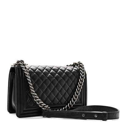 Lambskin Quilted Medium Boy Flap Black