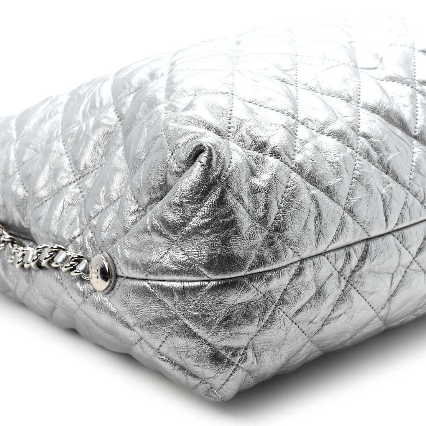 Metallic Crackled Calfskin Quilted Large Big Bang Hobo Silver