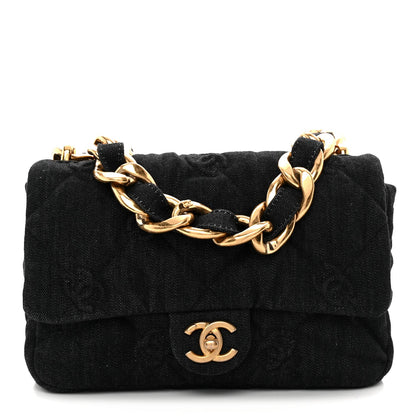 Denim Quilted Medium Funky Town Flap Black