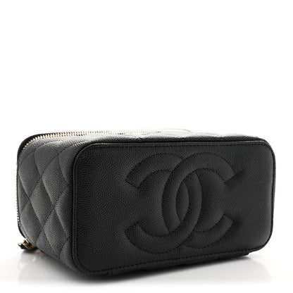 Caviar Quilted Small Tiny CC Vanity Case With Chain Black