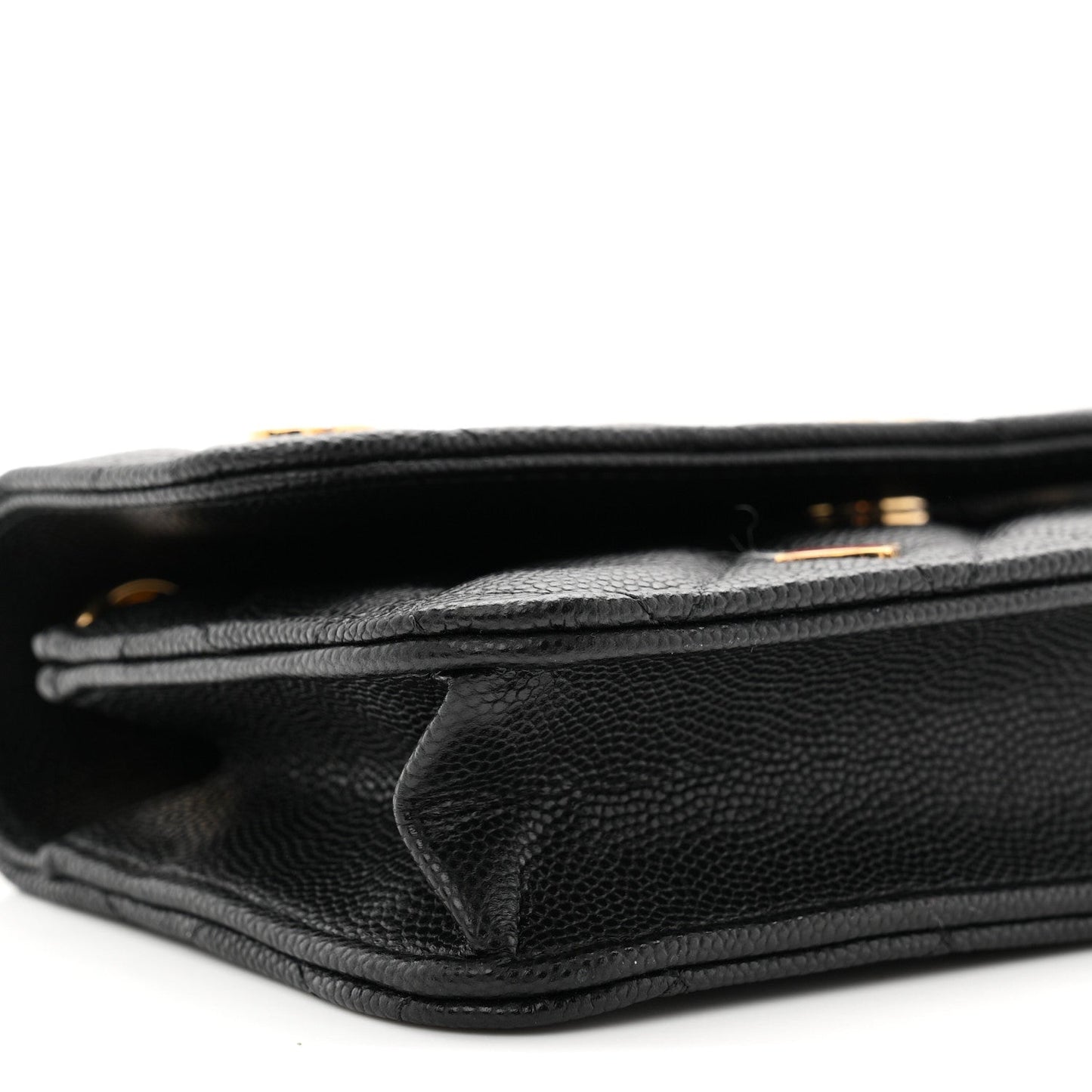 Caviar Quilted Enamel Coco Casino Flap Phone Holder With Chain Black