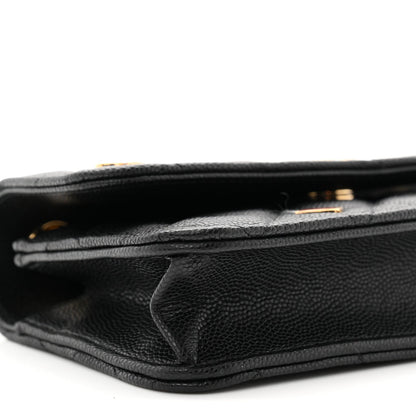 Caviar Quilted Enamel Coco Casino Flap Phone Holder With Chain Black