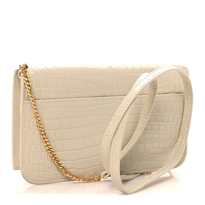 Crocodile Embossed Monogram Phone Holder Crossbody Blanc Vintage