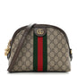 GG Supreme Monogram Textured Dollar Calfskin Web Small Ophidia Dome Shoulder Bag Beige Ebony New Acero