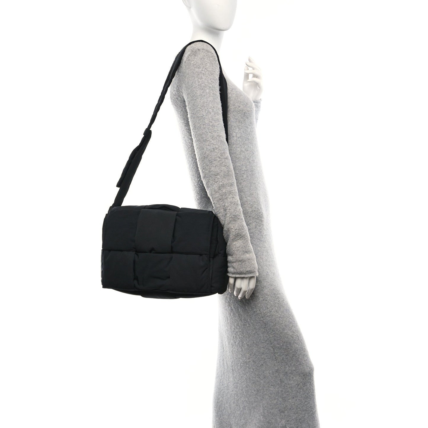 Nylon Intrecciato Padded Tech Maxi Cassette Bag Black