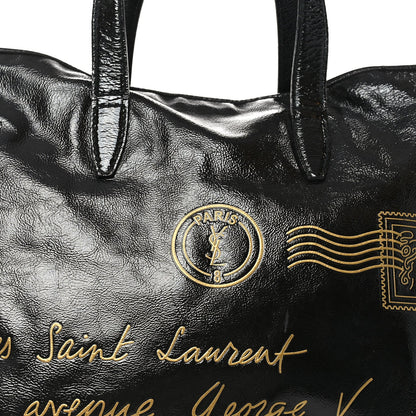 Textured Patent Y-Mail Tote Black