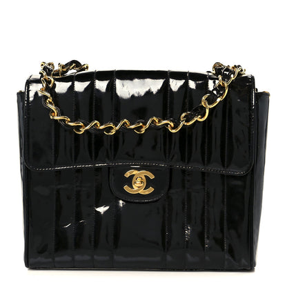 Patent Vertical Quilt Small Flap Black