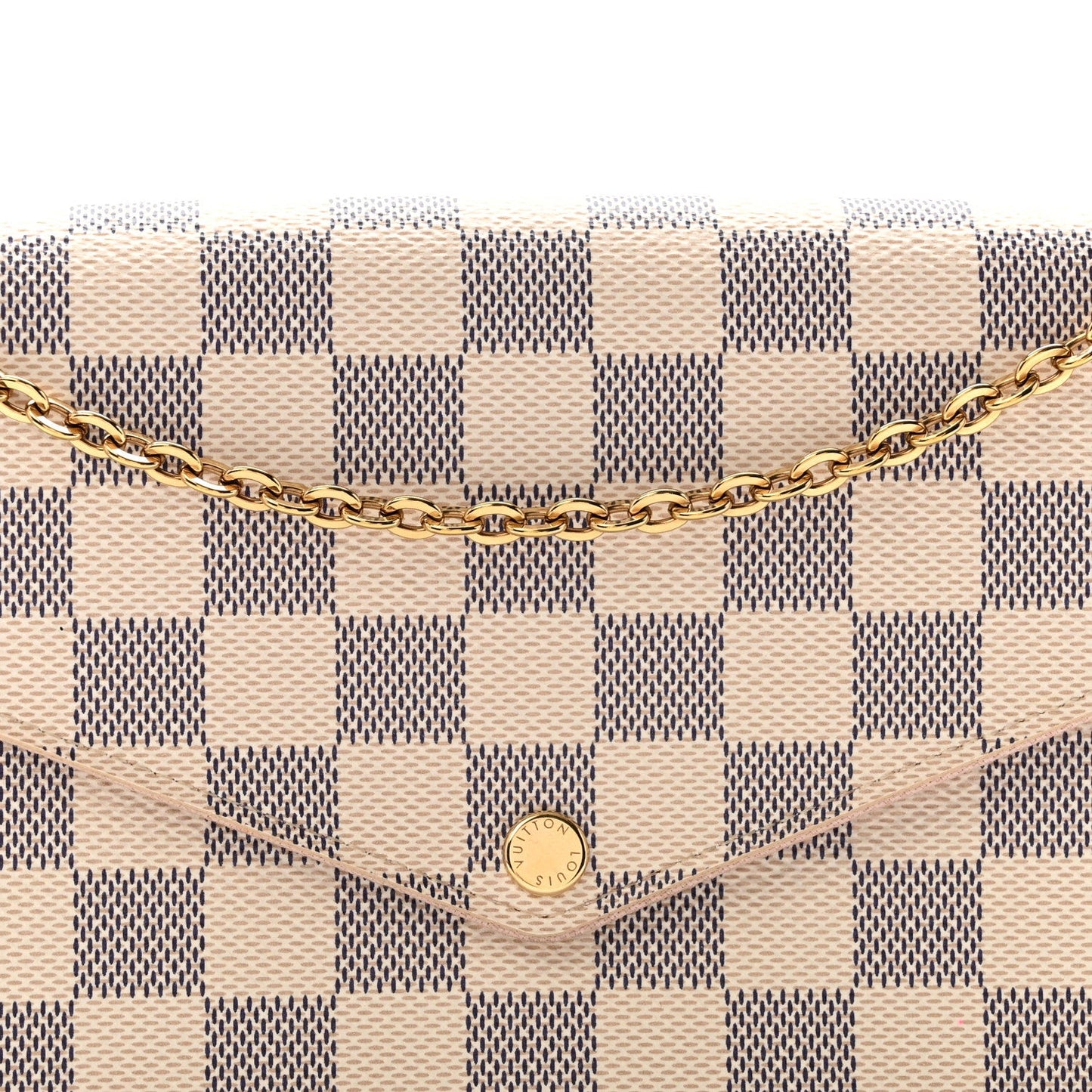 Damier Azur Pochette Felicie Chain Wallet Rose Ballerine
