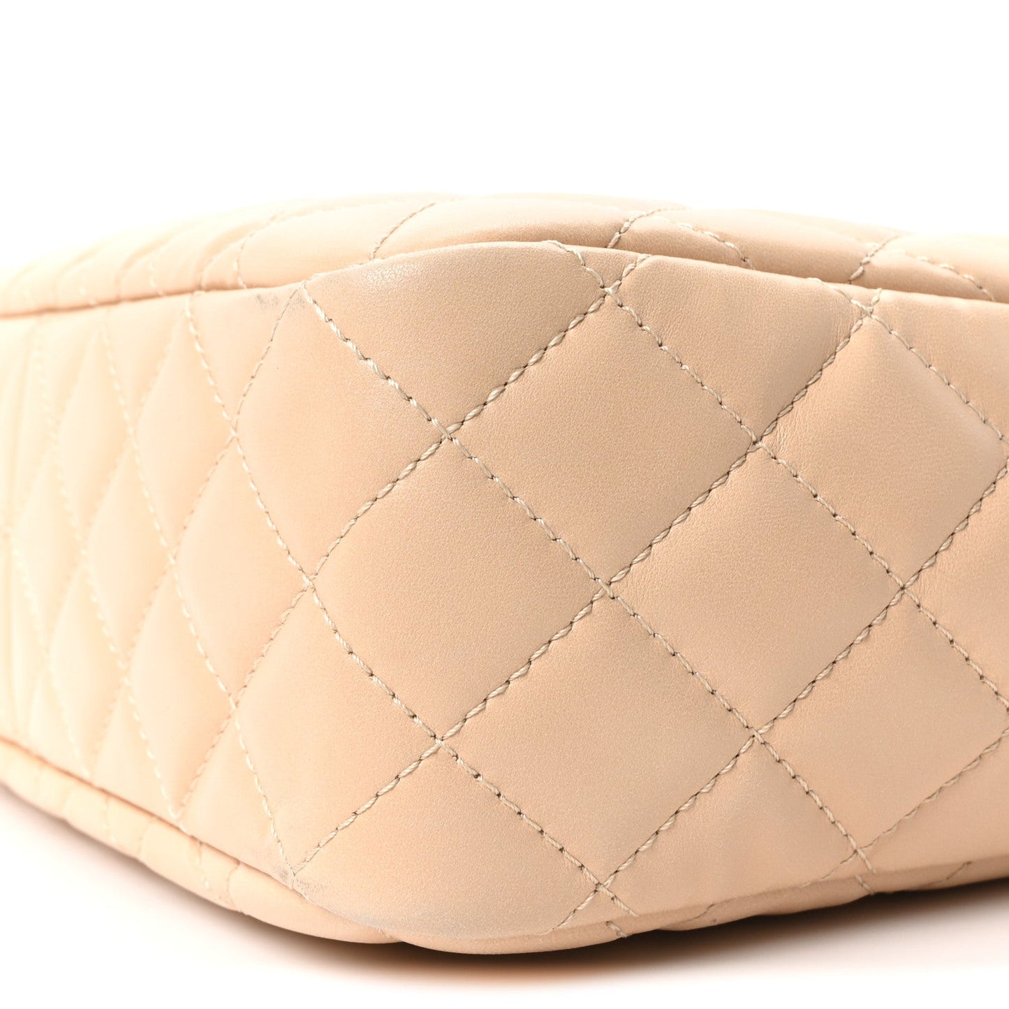 Shiny Lambskin Quilted Medium Camera Case Beige