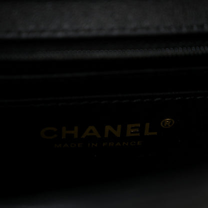 Shiny Calfskin Quilted Top Handle Box Bag Black
