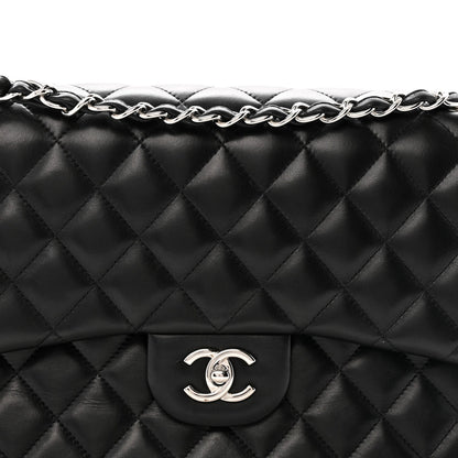 Lambskin Quilted Jumbo Double Flap Black