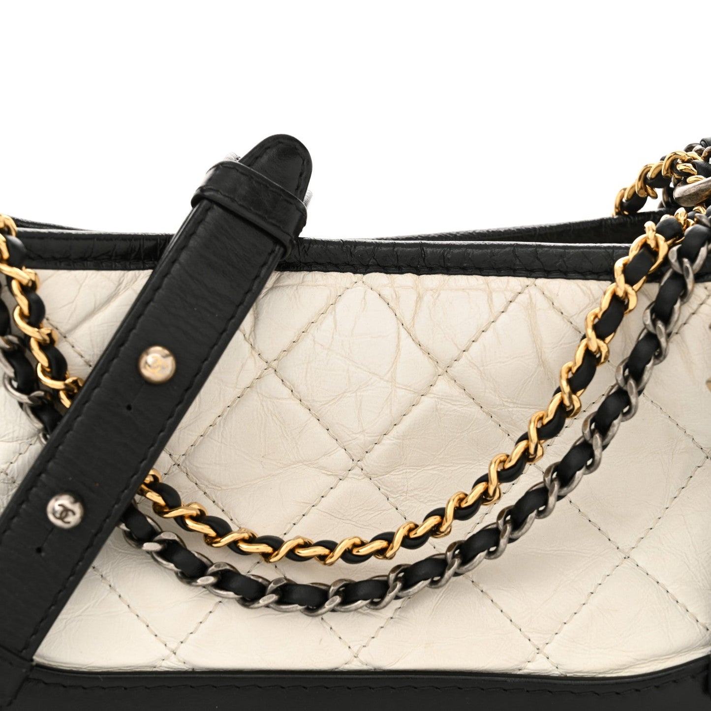 Aged Calfskin Quilted Small Gabrielle Hobo Black White