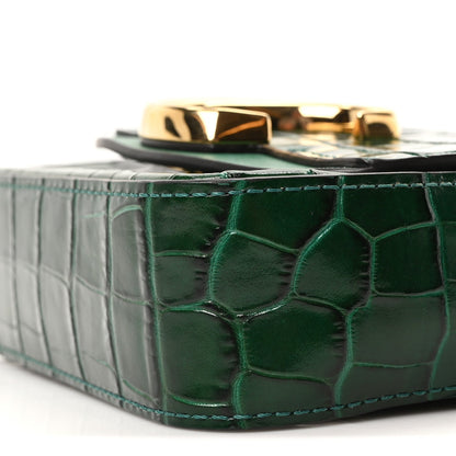 Calfskin Crocodile Embossed Mini C Double Carry Woodsy Green