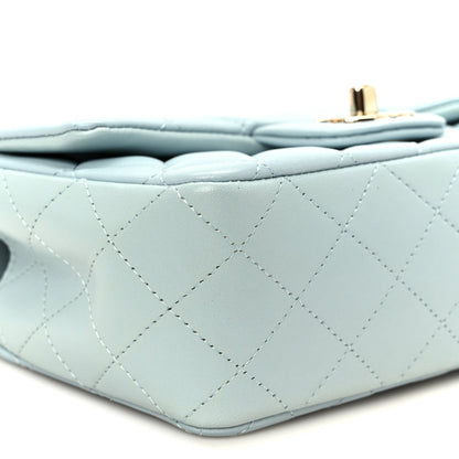 Lambskin Quilted Mini Top Handle Rectangular Flap Light Blue