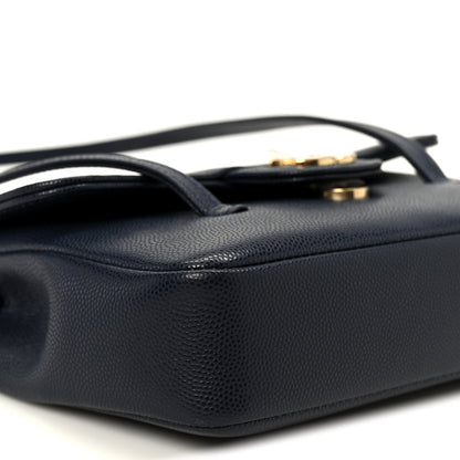 Shiny Caviar Mini Preppy Coco Shoulder Bag Dark Blue