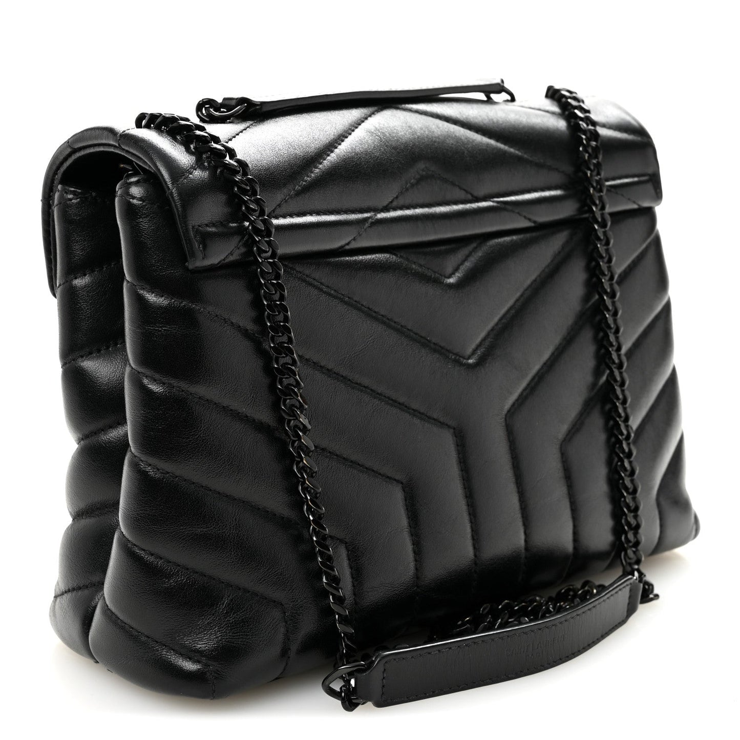 Calfskin Y Quilted Monogram Monochrome Small Loulou Chain Satchel Black
