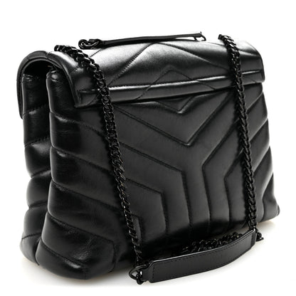Calfskin Y Quilted Monogram Monochrome Small Loulou Chain Satchel Black