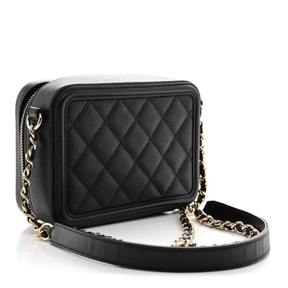 Caviar Quilted CC Filigree Vanity Clutch With Chain Black