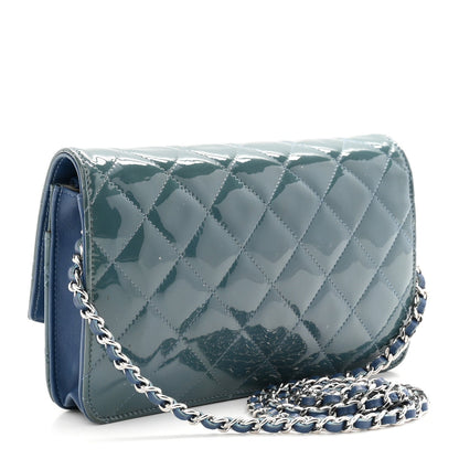 Patent Quilted Brilliant Wallet On Chain WOC Blue